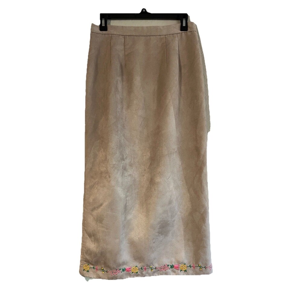 Vintage Embroidered ST. ANTHONY COLLECTION Faux Suede Long Pencil Skirt, Size 8